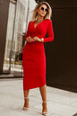 Red Ruched Bodycon Dress