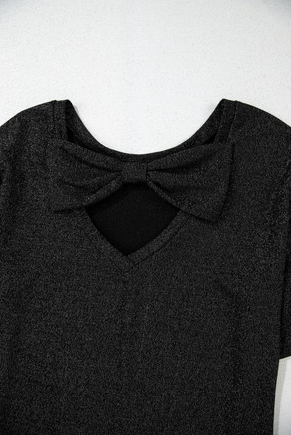 Black Bow Glitter Top