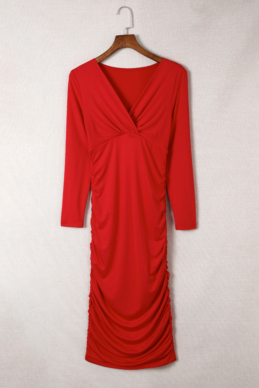 Red Ruched Bodycon Dress