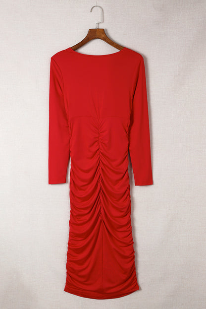 Red Ruched Bodycon Dress